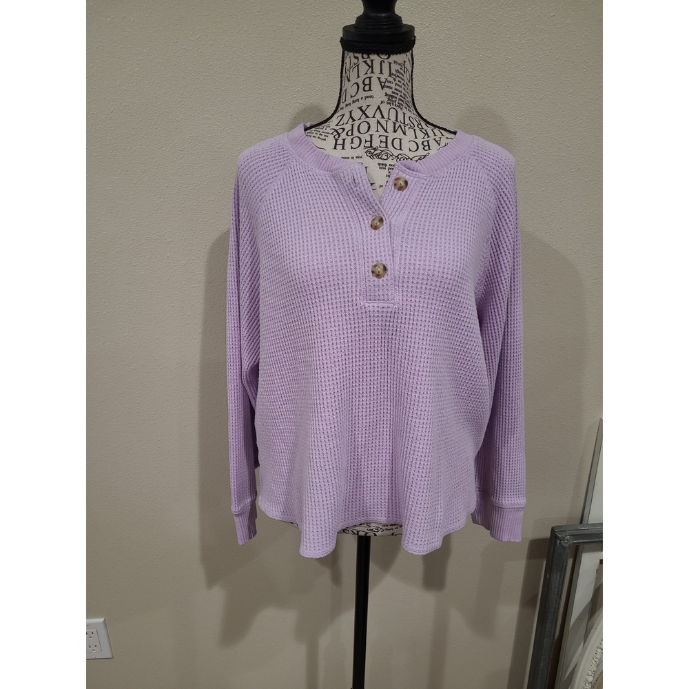 Old Navy Plush Tee Waffle Thermal Knit Lilac Women SZ XL boxy oversized fit Cozy